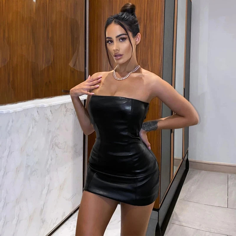Faux Leather Strapless Mini Dress